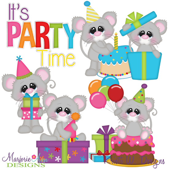 Birthday Bash Mice SVG Cutting Files + Clipart - Click Image to Close